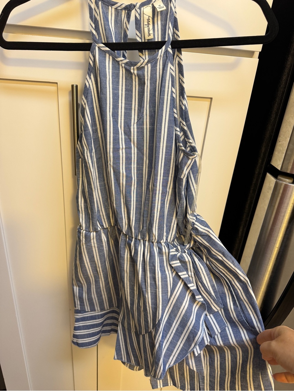 Speechless Blue and White Striped Halter Romper Dress